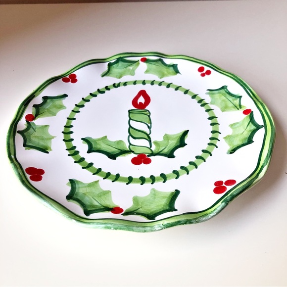 Holly Jolly Candle Plate Anne Hathaway Hand Painted Italy 2006-2021 Can Hang - Picture 8 of 9